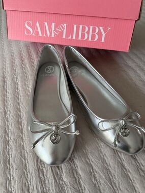 Sam & Libby Metallic Silver Bow Ballet Flats